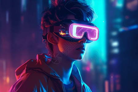 动漫游戏背景戴着AR眼镜的游戏玩家设计图片