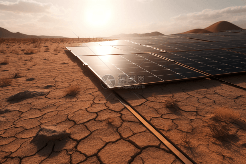 沙漠中的太阳能电池板图片