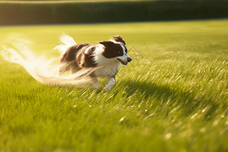 狗狗在草地上欢快的奔跑图片