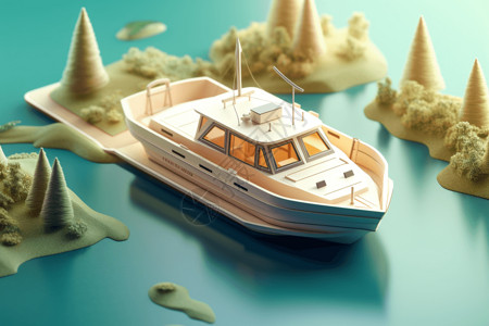 船舶交通动力船的模型插画
