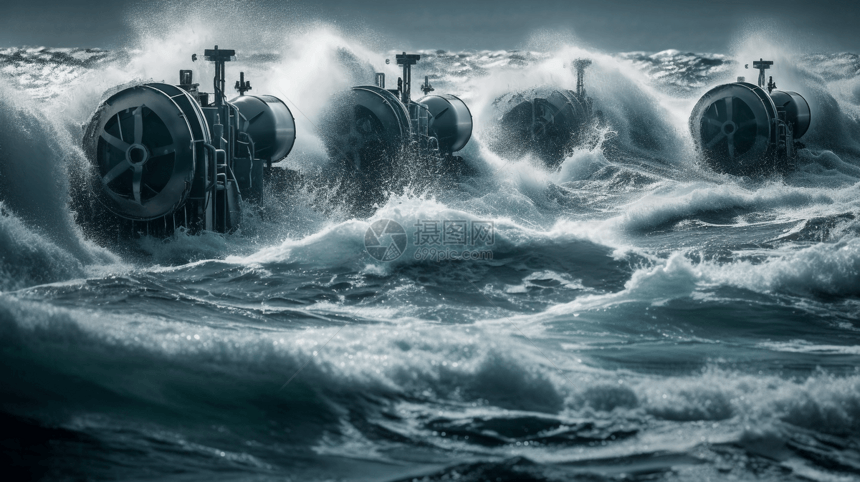 汹涌的海面上的动力涡轮机图片