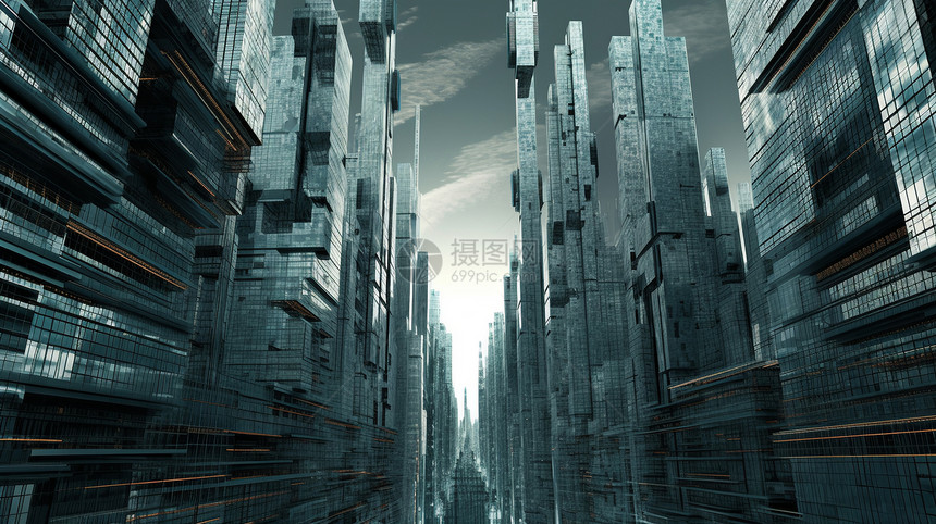 未来化数字大都市抽象建筑图片