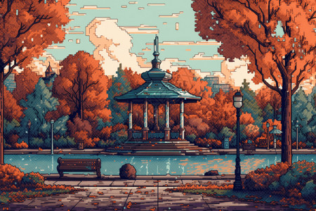 像素艺术秋天的公园图片