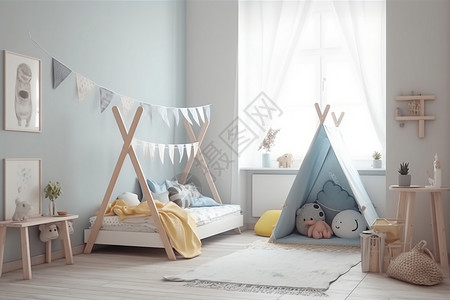 儿童床背景儿童房的效果图设计图片