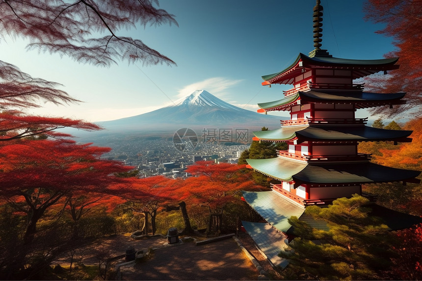 秋天的富士山场景图片图片