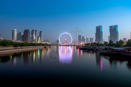 摩天轮城市夜景背景图片