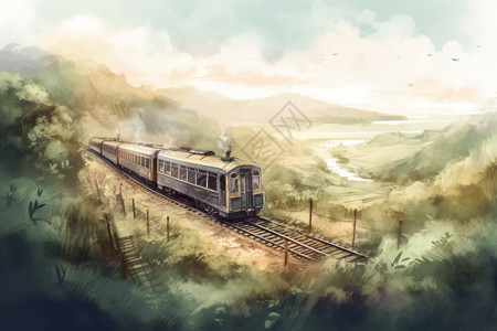 乡村交通行驶的火车插画
