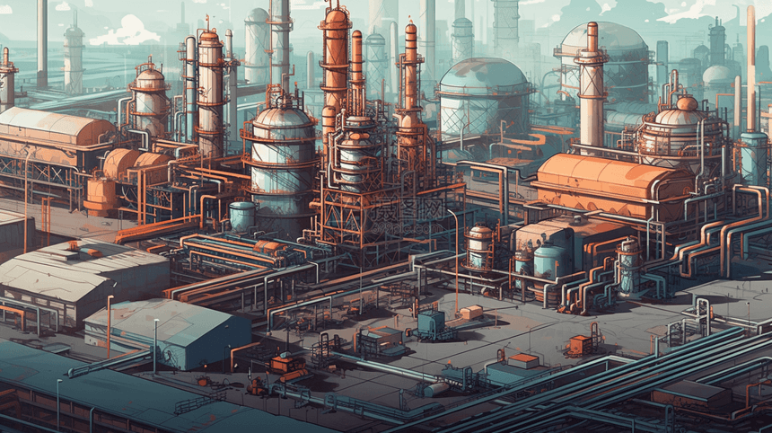 城市工业化工厂绘画插图图片