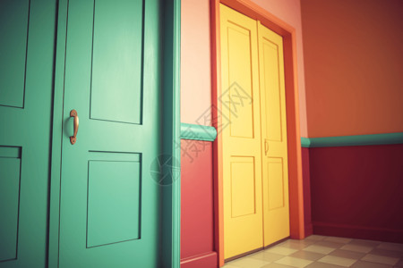 彩色教室门的特写镜头设计图片