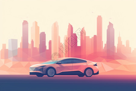 红色氢动力汽车插画