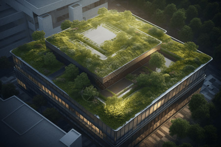现代建筑的绿色屋顶背景图片