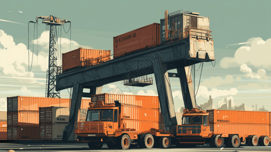 创意卡贴素材工业运输港口的创意插图插画