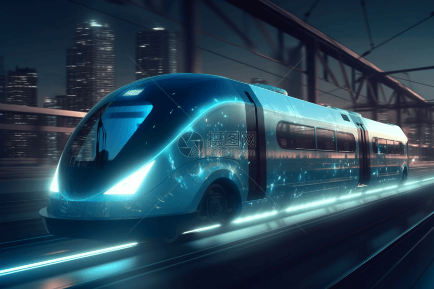 穿越城市的新能源动力火车图片