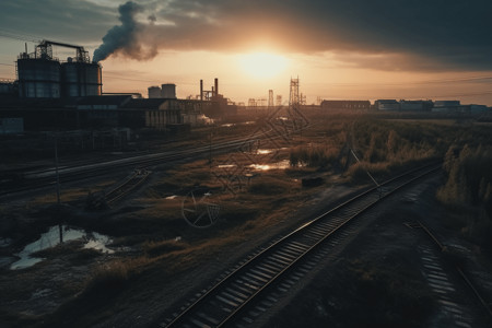 铁路旁的工业园区背景图片