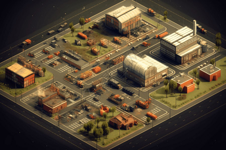工业园鸟瞰图工业园区模型设计图片