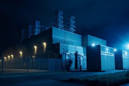 漆黑夜里的发电站背景图片