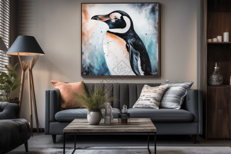 灰色企鹅客厅里的企鹅画背景