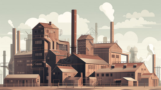 仓库外观素材大型造纸厂外观插图插画