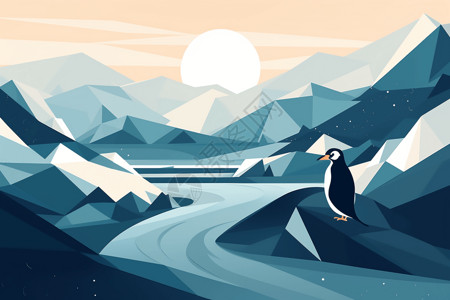 蹒跚站在山脚的企鹅设计图片