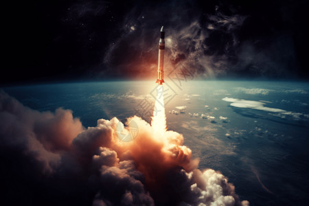 一枚火箭成功的升入大气层背景图片