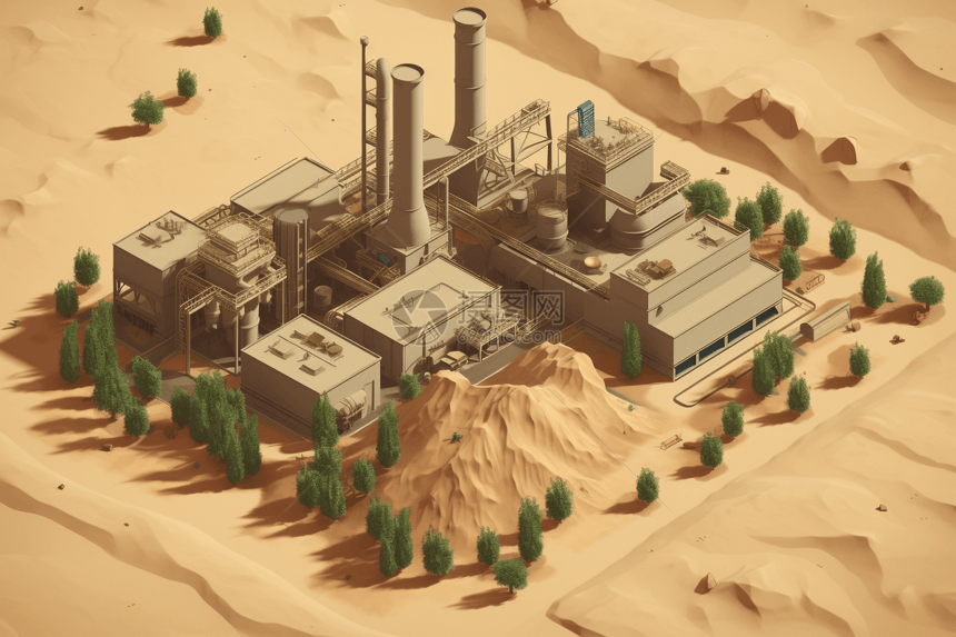 沙漠的工厂鸟瞰图图片