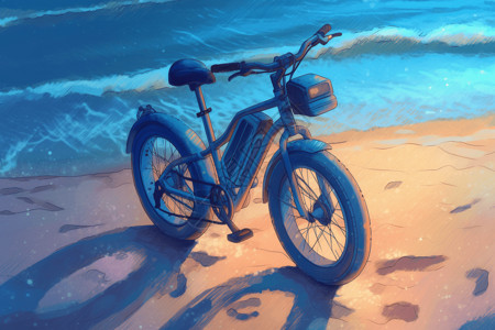 沙滩边的自行车图片背景图片