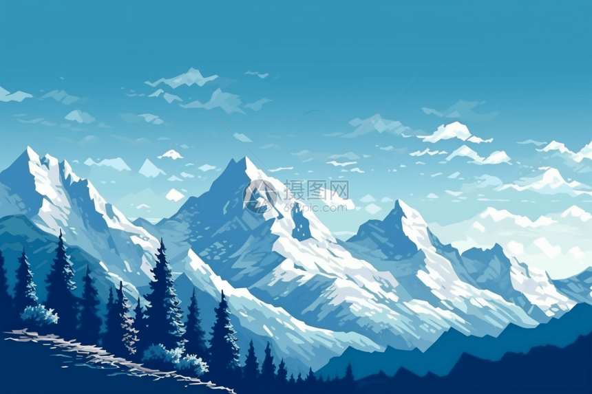 白雪皑皑的像素艺术山脉图片