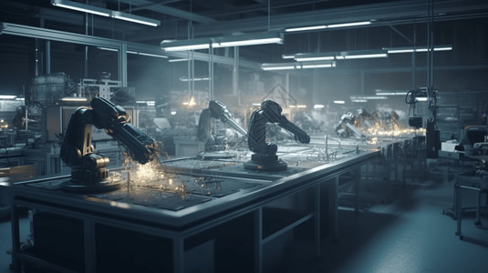 智能工厂中的机器人作业场景背景图片