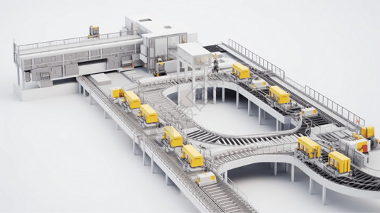 智能运输工厂流水线3D概念图高清图片