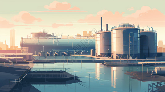 城市水处理厂平面插图图片