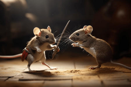 两只老鼠拔萝卜战斗的老鼠插画