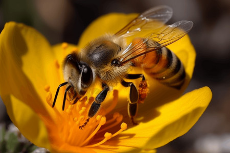 黄色蜜浆采蜜中的蜜蜂背景