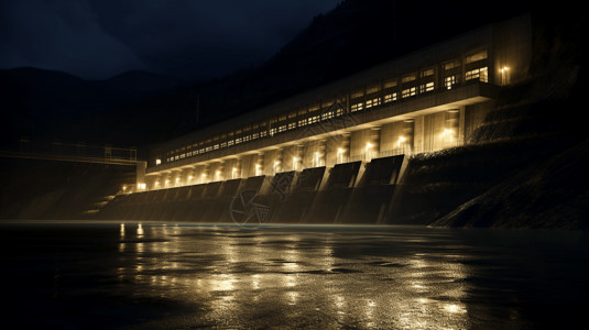 夜间水电大坝图背景图片