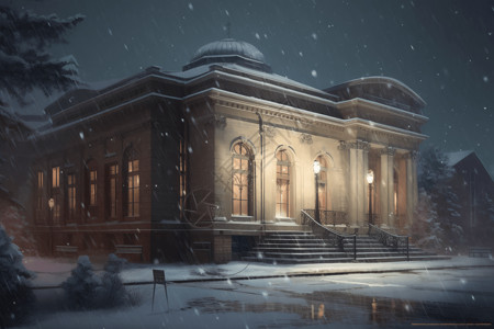 小雪期间的美术馆建筑背景图片
