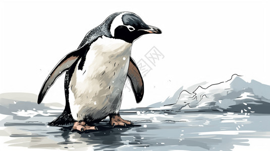 可爱的企鹅黑白冰雪高清图片