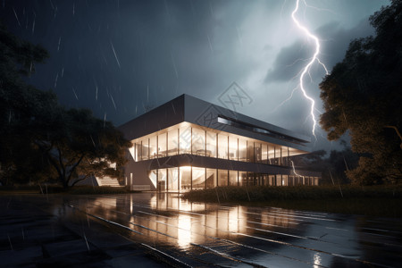 雷雨期间的美术馆大楼背景图片