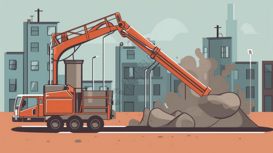 工地的混凝土泵作业创意插图图片