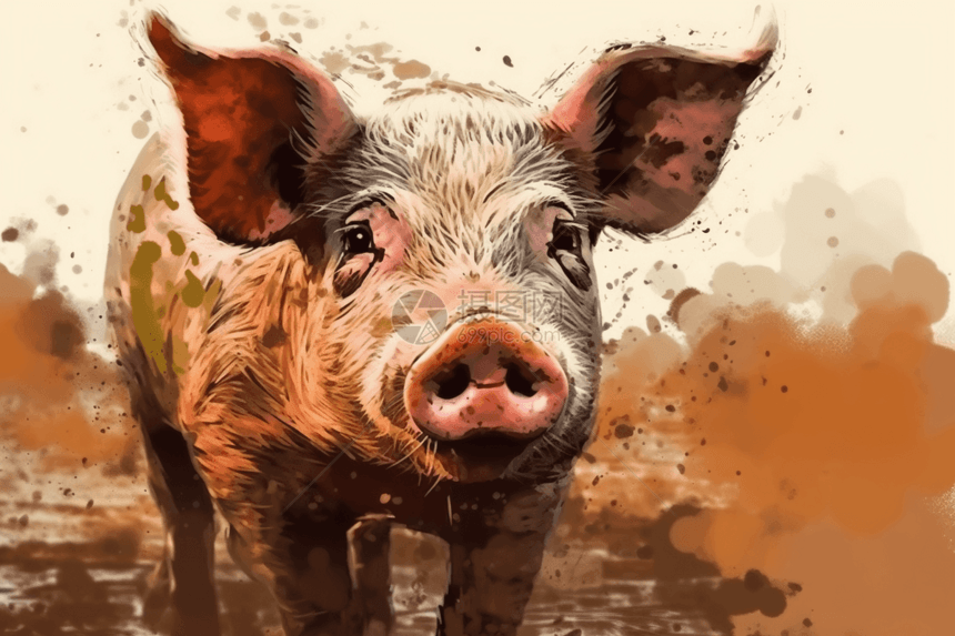 小猪在泥泞的田野图片