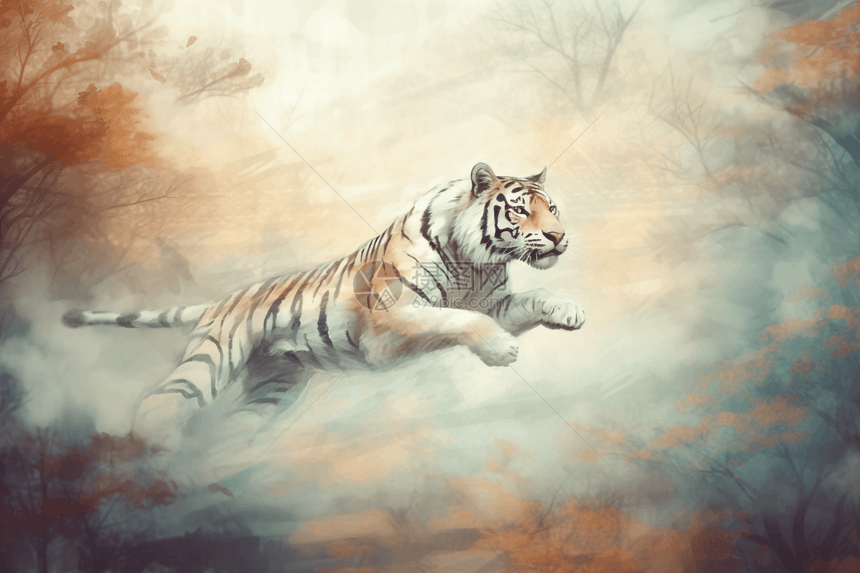 一只老虎在穿越森林图片