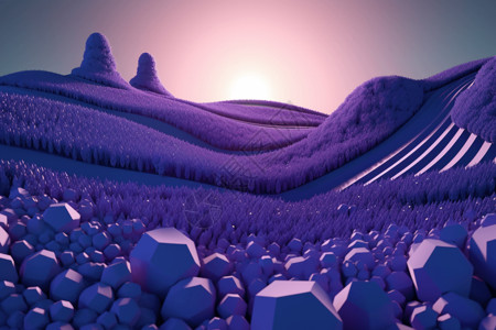 庄园风景薰衣草田的3D黏土模型设计图片