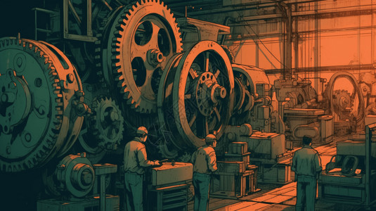 工人在工厂进行机械维护插图图片