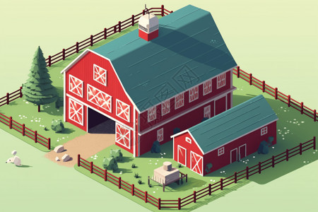 农村红色谷仓3D概念图背景图片