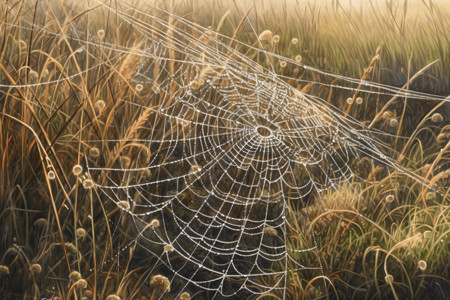 麦田中蜘蛛网的手绘插图背景图片