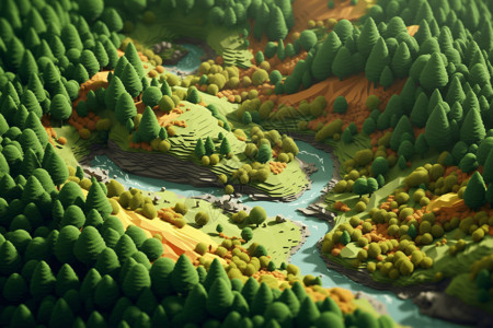 中山四路森林中山谷的黏土模型设计图片
