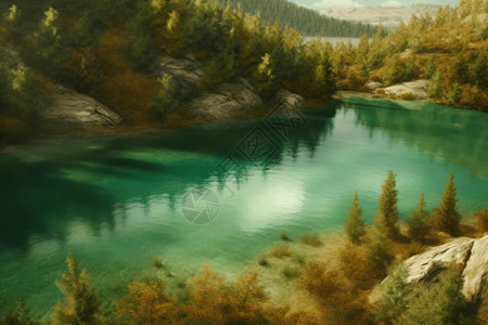 自然风景画宁静的湖泊3D概念图设计图片
