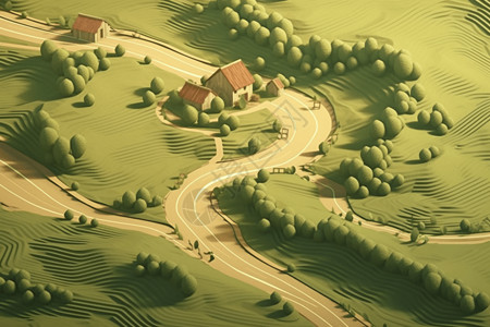 绿色山丘的3D黏土概念模型背景图片