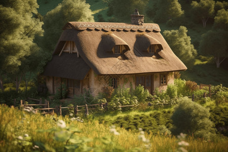 森林中乡村小屋3D概念图背景图片