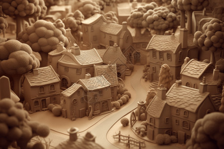 乡村村庄黏土模型背景图片