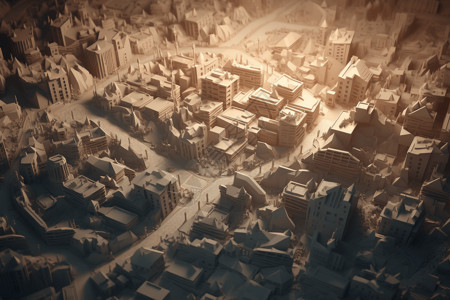 怪物袭击城市的3D黏土模型图片