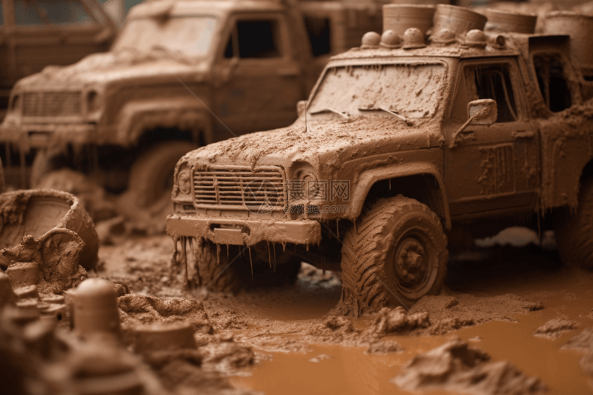 泥泞中的卡车模型图片
